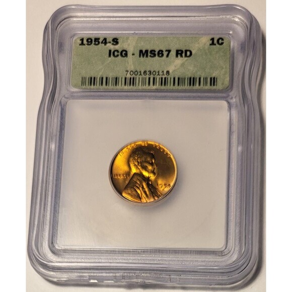 1954 S Lincoln Wheat Cent MS67 RED ICG - Picture 1 of 4